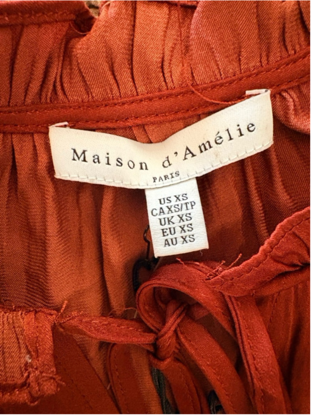 Maison d'Amelie Paris Rust Ruffle Blouse Size XS (18” PTP) NWT - Picture 6 of 8
